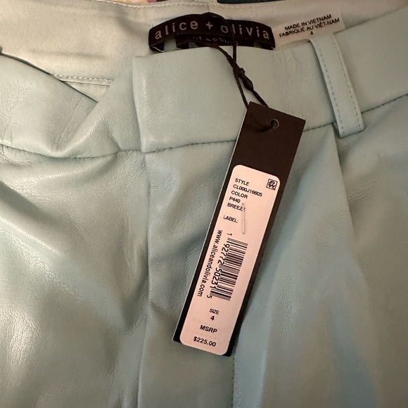 Alice + Olivia Conry Vegan Leather Teal Pleated Cuff Shorts - Picture 3 of 7